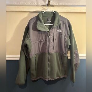 The North Face Olive and Charcoal Fleece Full Zip Jacket, Size Medium